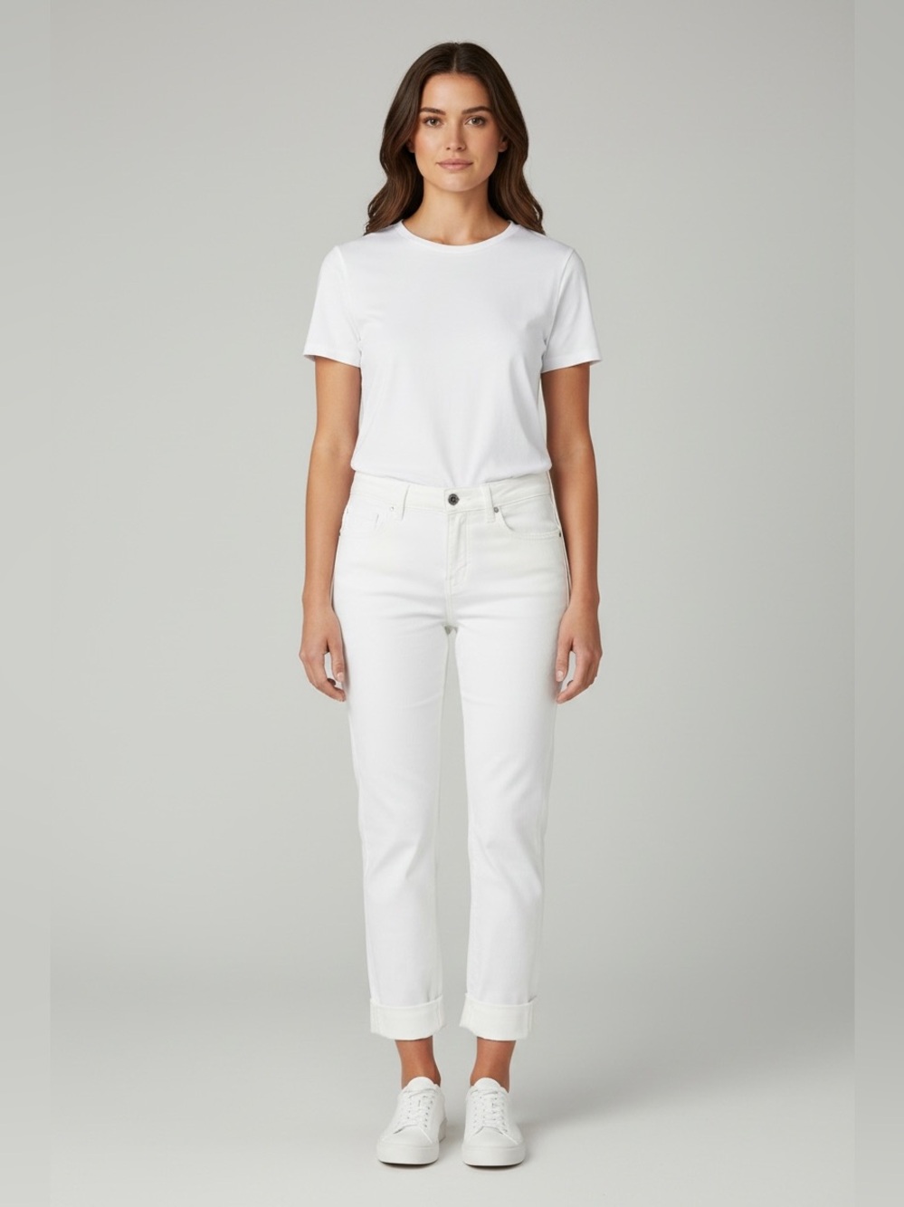 Henry & Belle Cropped Cuffed Jeans // White // 28